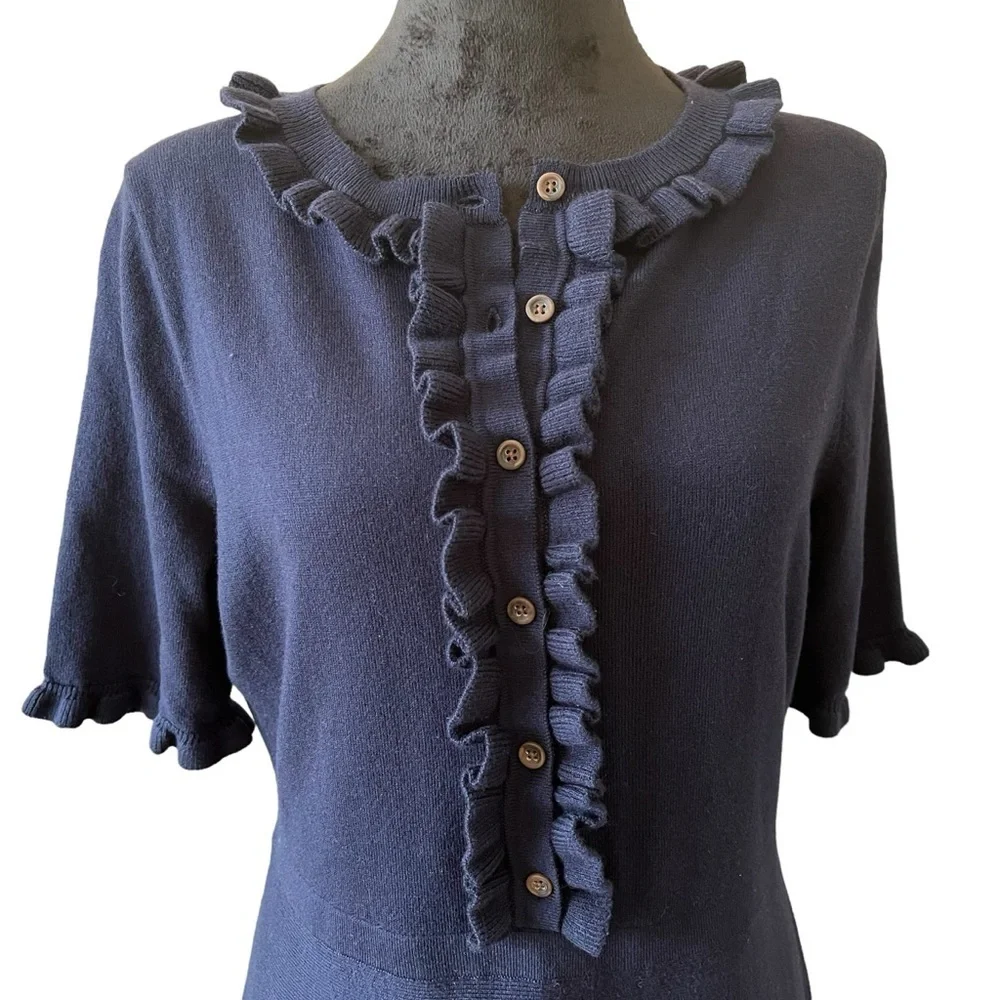 Boden Ruffle Frill Detail Short Sleeve Navy Knit Dress Size 8R - Picture 5 of 13